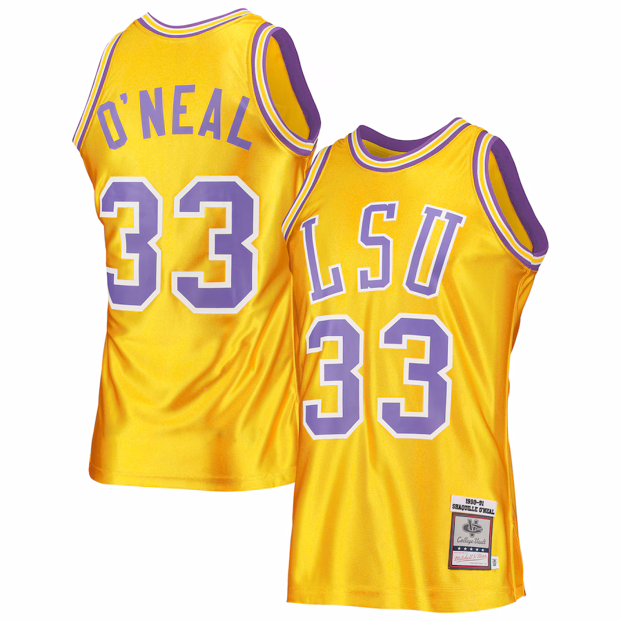 Men's Mitchell & Ness Shaquille O'Neal Gold LSU Tigers 1990/91 Authentic Throwback College Jersey - Puhuasuan