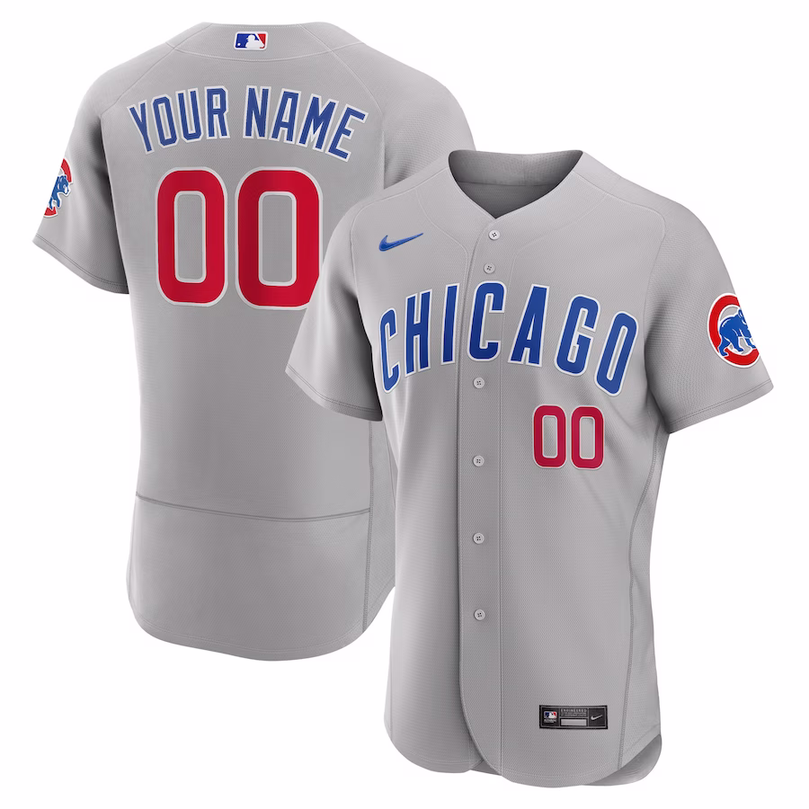 Men's Chicago Cubs Nike Gray Road Authentic Custom Jersey - Puhuasuan