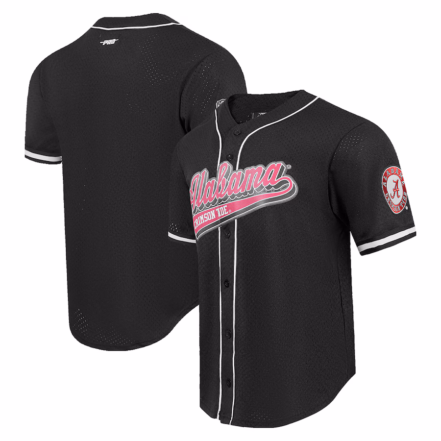 Men's Pro Standard Black Alabama Crimson Tide Mesh Full-Button Replica Baseball Jersey - Puhuasuan