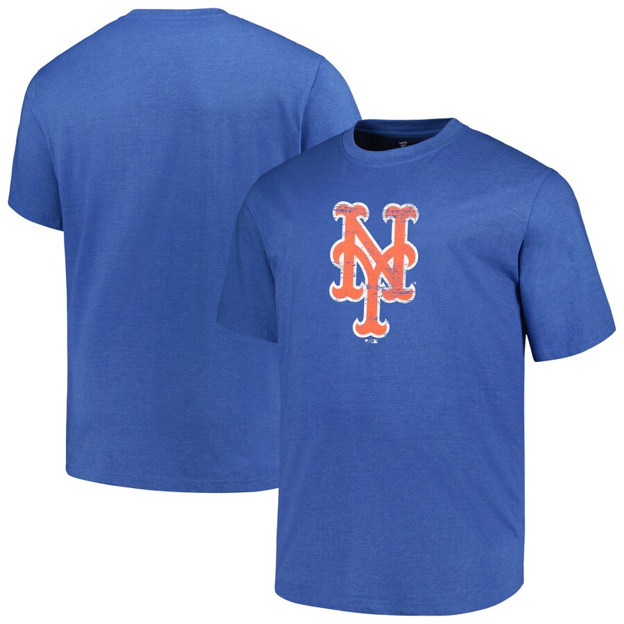 Men's New York Mets Profile Heather Royal Big & Tall Weathered Logo T-Shirt - Puhuasuan