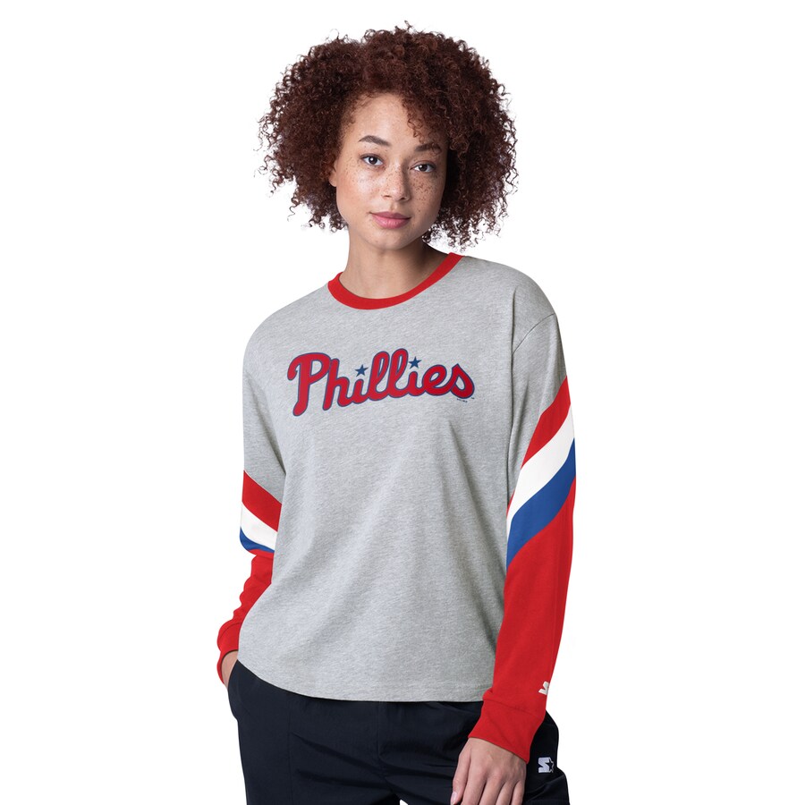 Women's Philadelphia Phillies Starter Heather Gray Triple A Fashion Color Block Long Sleeve Top - Puhuasuan