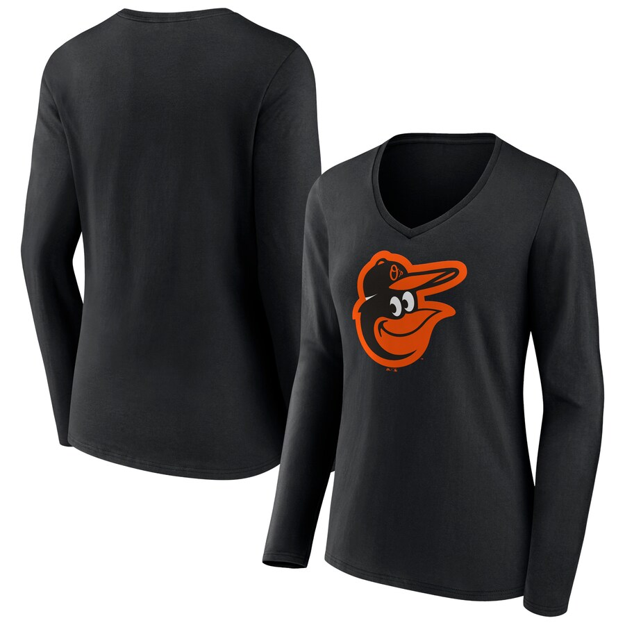 Women's Baltimore Orioles Fanatics Black Official Logo V-Neck Long Sleeve T-Shirt - Puhuasuan