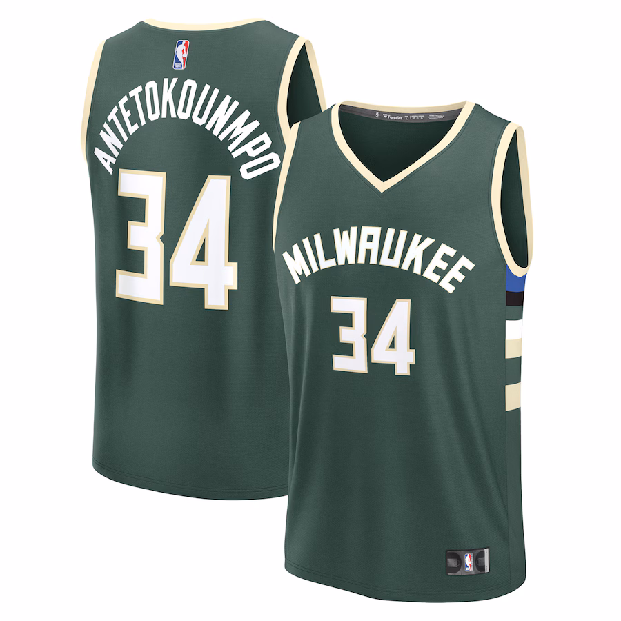 Youth Milwaukee Bucks Giannis Antetokounmpo Fanatics Hunter Green Fast Break Replica Player Jersey - Icon Edition - Puhuasuan