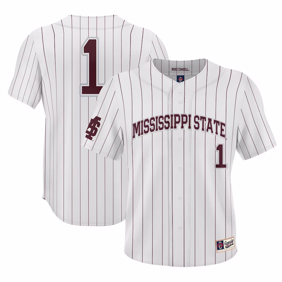 #1 Mississippi State Bulldogs GameDay Greats Youth Lightweight Baseball Jersey - White - Puhuasuan