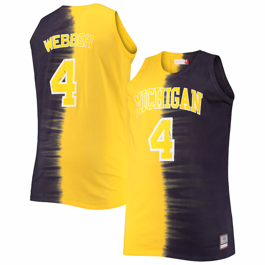Chris Webber Michigan Wolverines Mitchell & Ness Big & Tall Player Tie-Dye Jersey - Navy/Maize - Puhuasuan