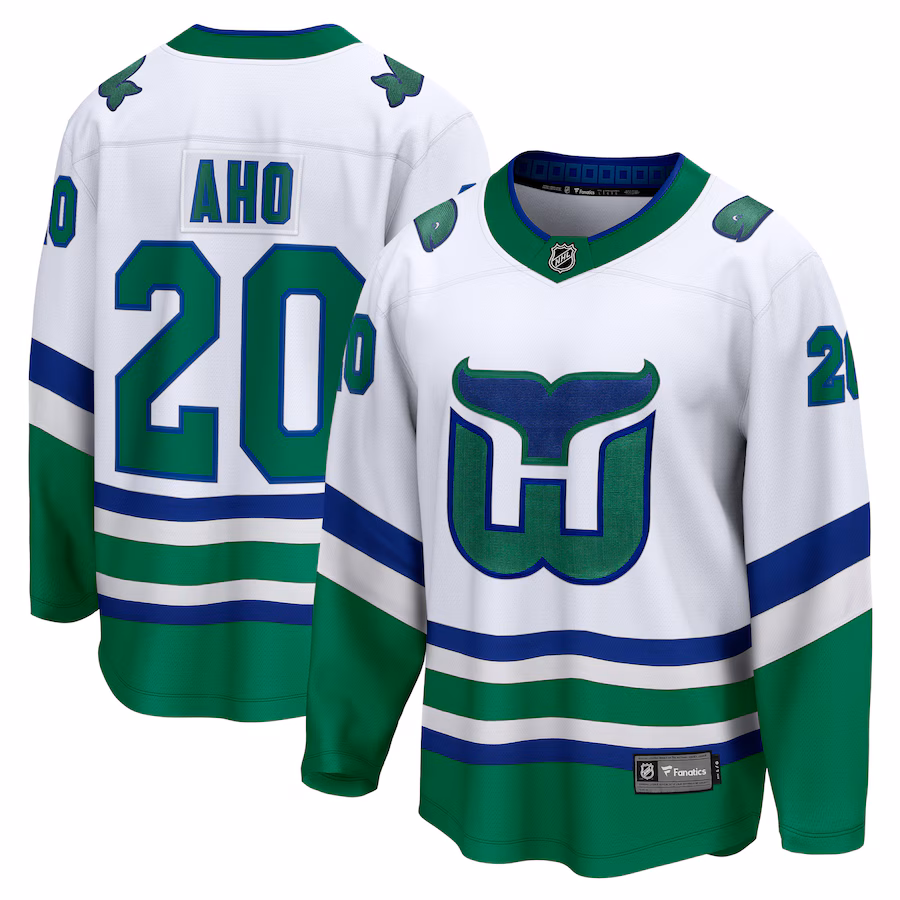 Men's Carolina Hurricanes Sebastian Aho Fanatics White Whalers Premier Breakaway Jersey - Puhuasuan