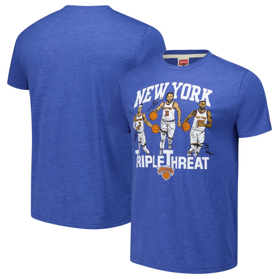 Unisex New York Knicks Josh Hart/Mikal Bridges/Jalen Brunson Homage Royal Triple Threat Tri-Blend T-Shirt - Puhuasuan