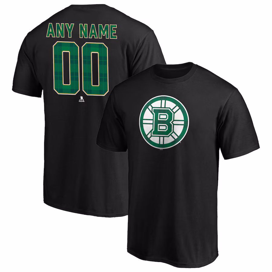 Men's Boston Bruins Black Emerald Plaid Personalized Name & Number T-Shirt - Puhuasuan