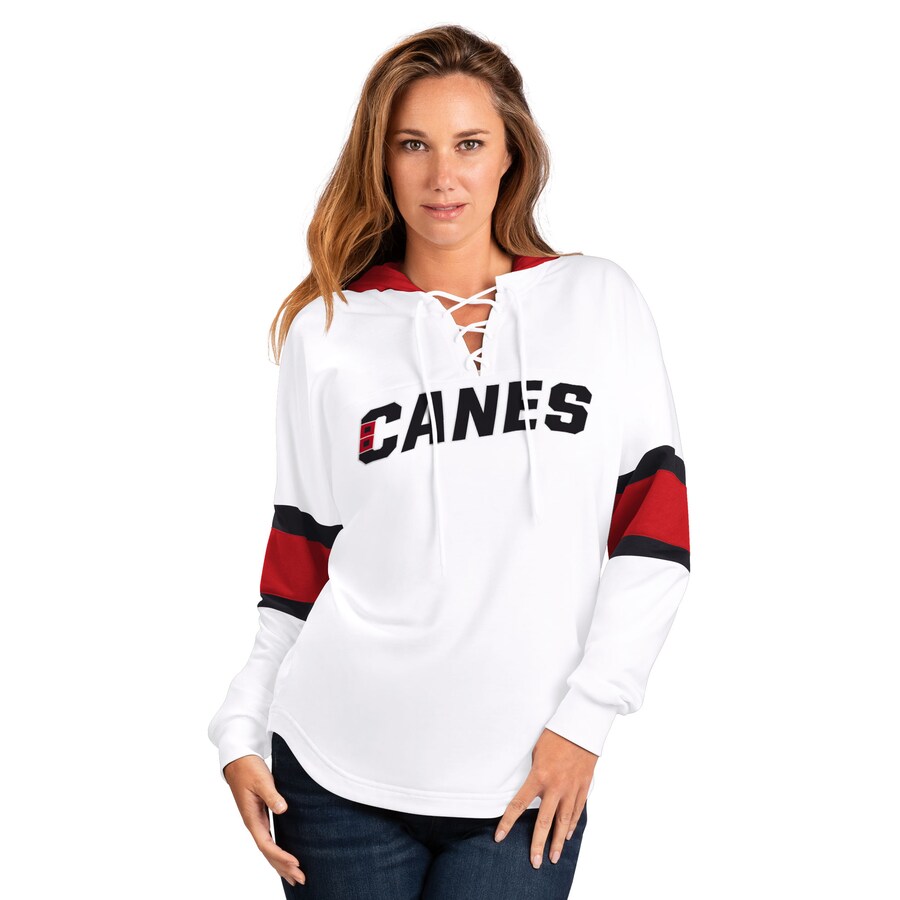 Women's Carolina Hurricanes G-III 4Her by Carl Banks White/Red Goal Zone Long Sleeve Lace-Up Hoodie T-Shirt - Puhuasuan