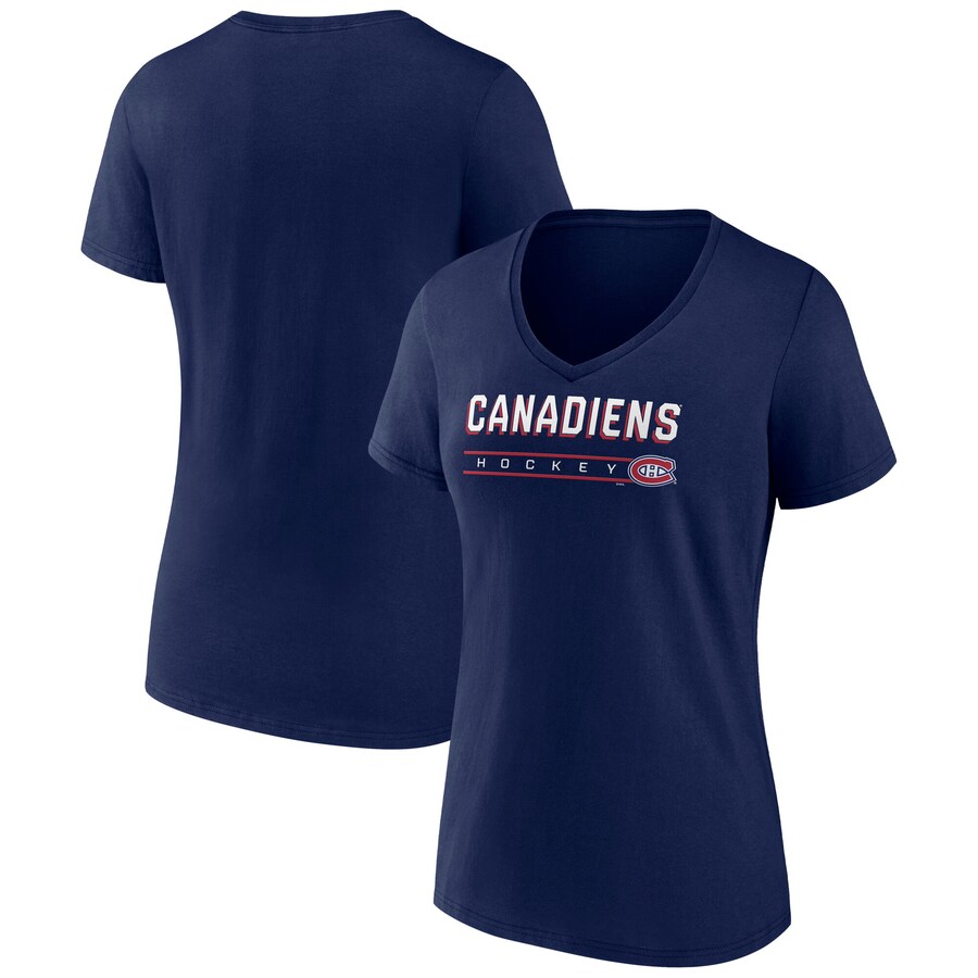 Women's Montreal Canadiens Fanatics Navy V-Neck T-Shirt - Puhuasuan