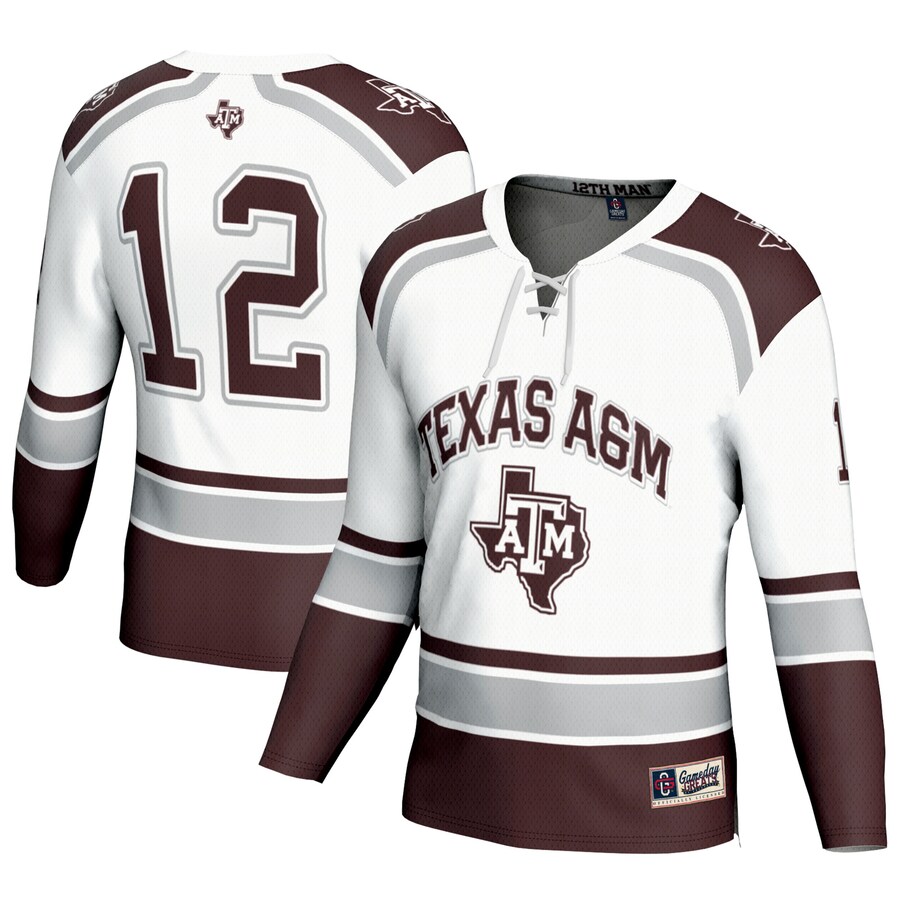 #12 Texas A&M Aggies GameDay Greats Youth Hockey Fashion Jersey - White - Puhuasuan
