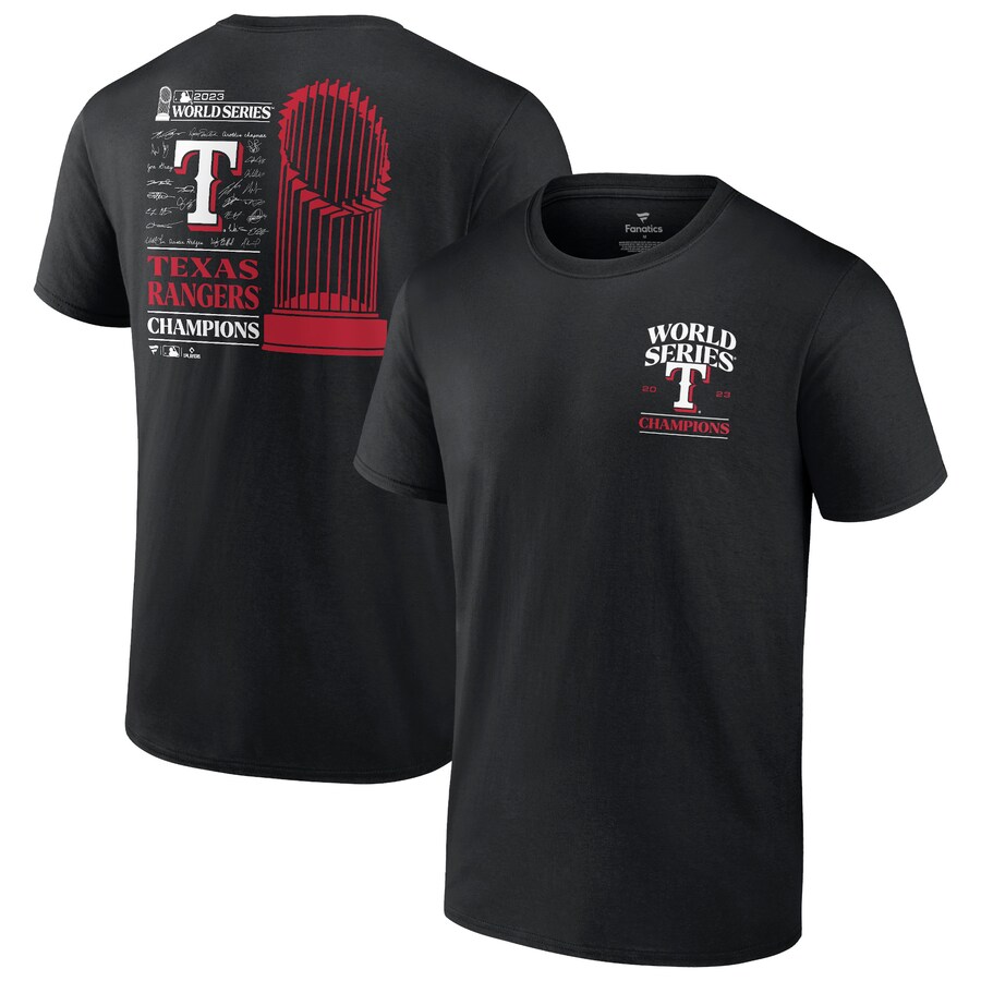 Men's Texas Rangers Fanatics Black 2023 World Series Champions Signature Roster T-Shirt - Puhuasuan