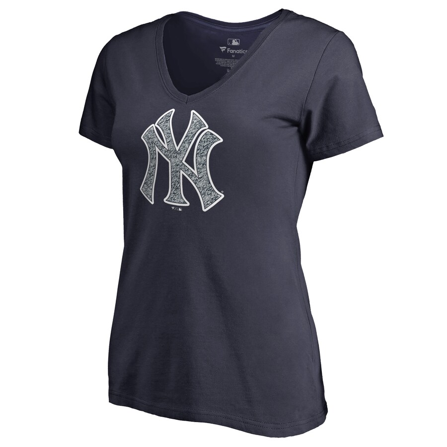 Women's New York Yankees Navy Static Logo V-Neck T-Shirt - Puhuasuan