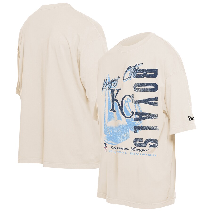 Men's Kansas City Royals New Era Cream Cooperstown Collection Oversized Throwback Distressed T-Shirt - Puhuasuan
