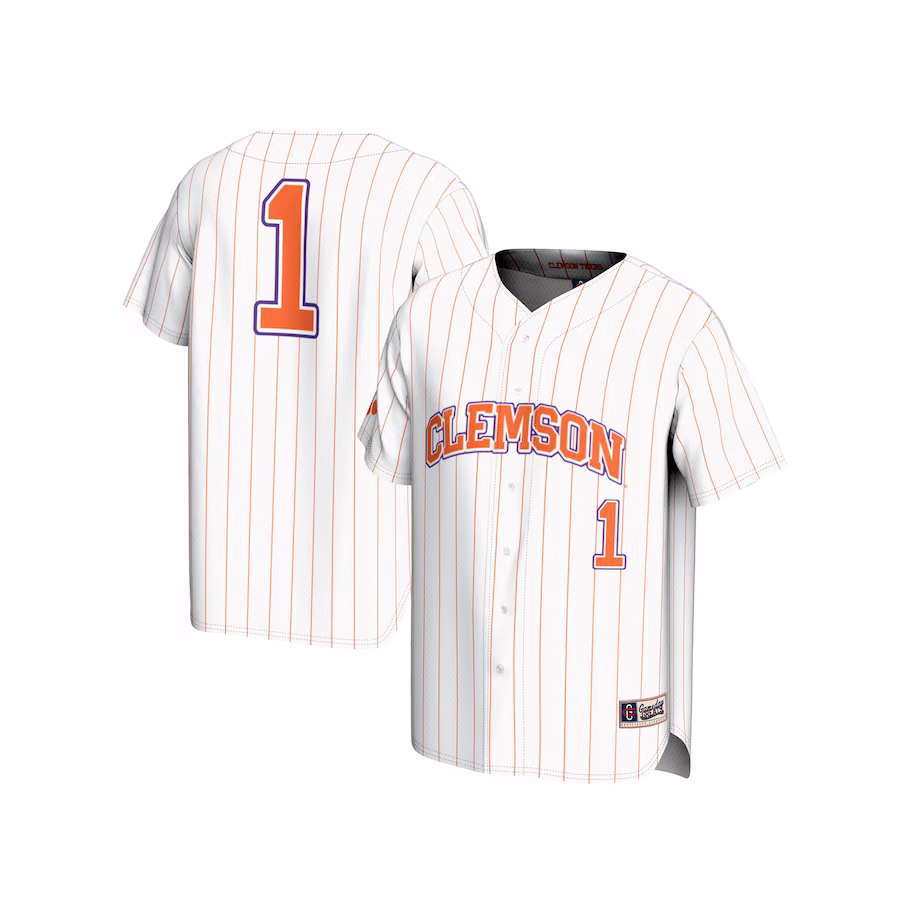 #1 Clemson Tigers GameDay Greats Youth Lightweight Baseball Fashion Jersey - White - Puhuasuan