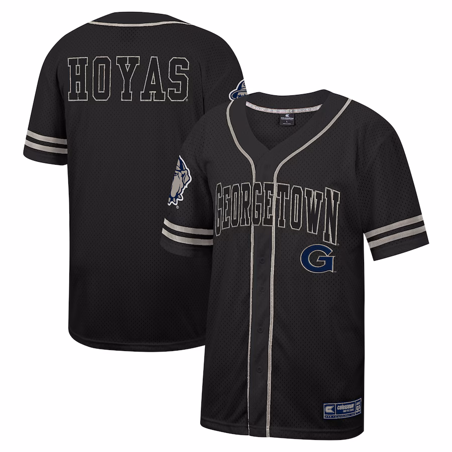 Men's Colosseum Black Georgetown Hoyas Free Spirited Mesh Button-Up Baseball Jersey - Puhuasuan