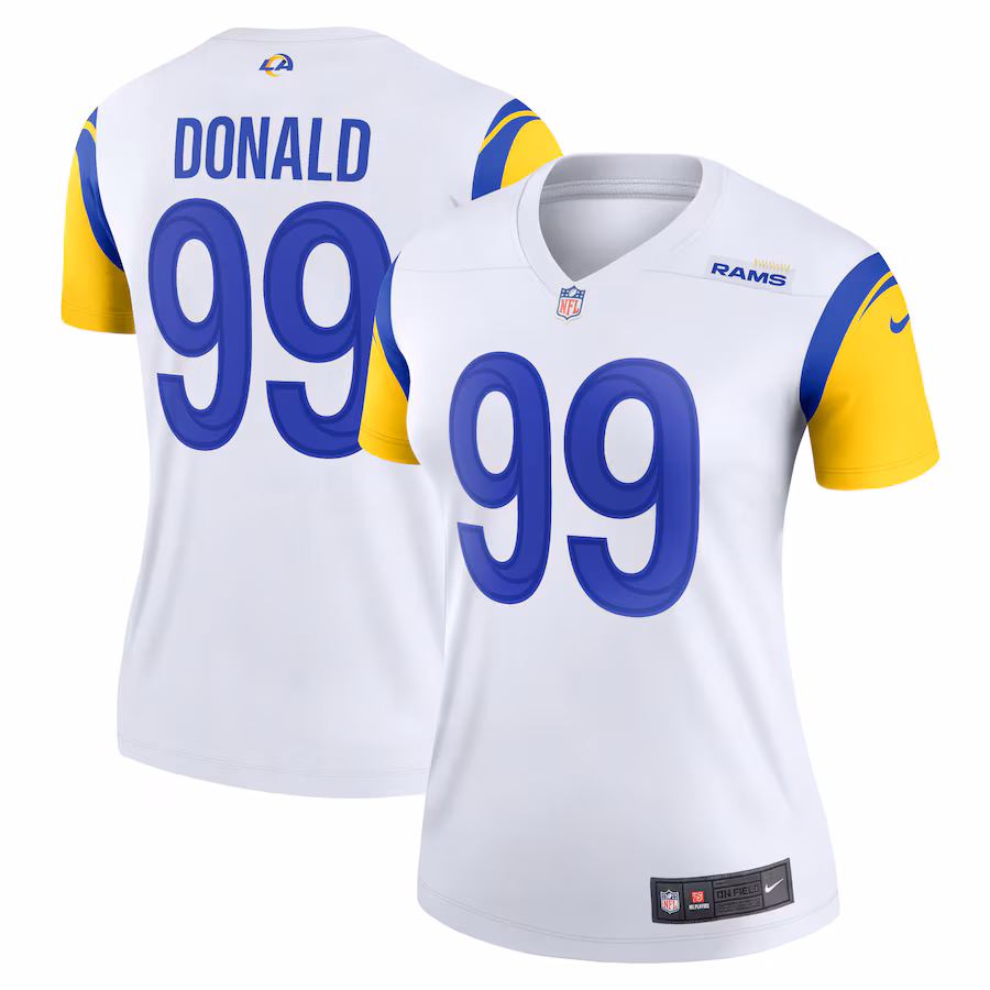 Women's Los Angeles Rams Aaron Donald Nike White Alternate Legend Player Performance Top - Puhuasuan
