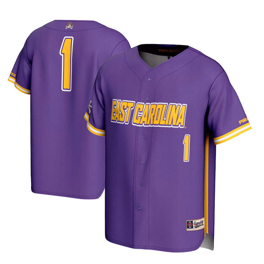 Youth GameDay Greats #1 Purple ECU Pirates Lightweight Baseball Jersey - Puhuasuan
