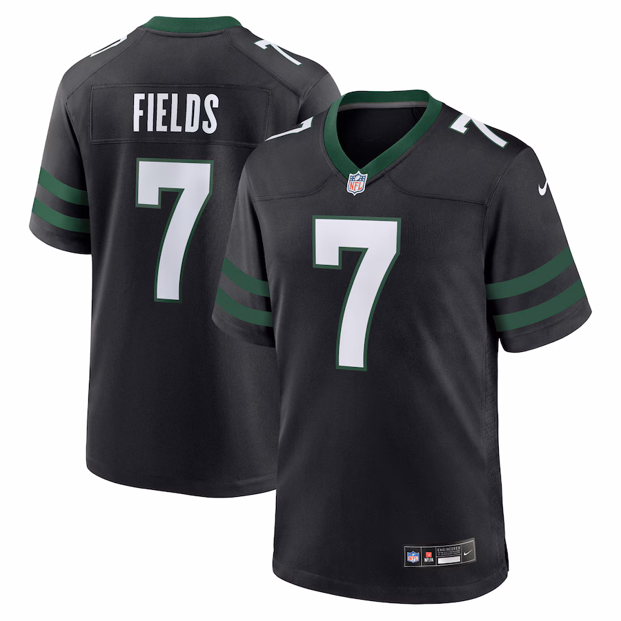 Men's New York Jets Justin Fields Nike Stealth Black Game Jersey - Puhuasuan