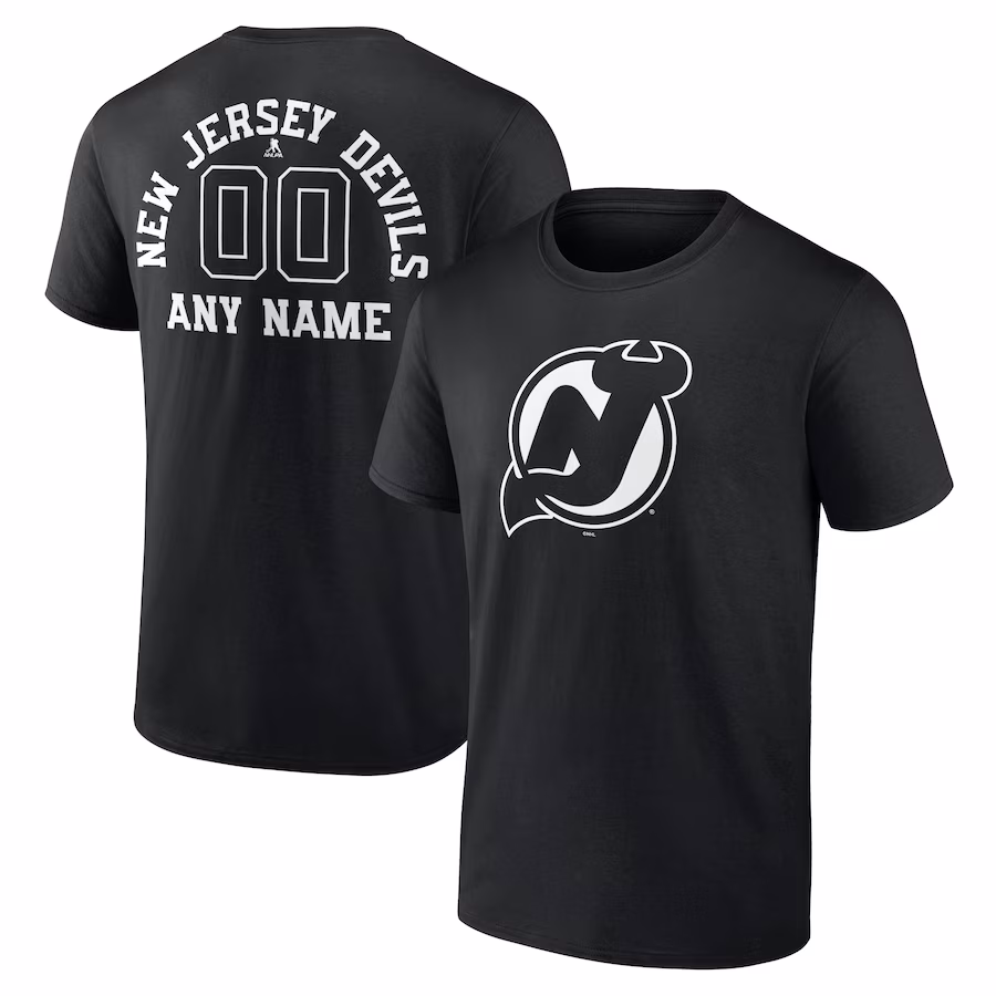 Men's New Jersey Devils Black Personalized Name & Number Monochrome T-Shirt - Puhuasuan