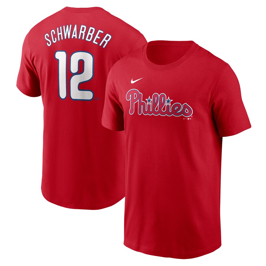 Men's Philadelphia Phillies Kyle Schwarber Nike Red Fuse Name & Number T-Shirt - Puhuasuan