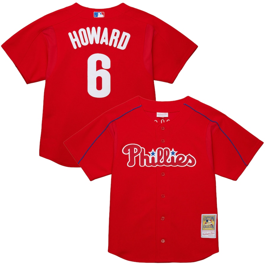 Men's Philadelphia Phillies Ryan Howard Mitchell & Ness Red Cooperstown Collection Batting Practice Jersey - Puhuasuan