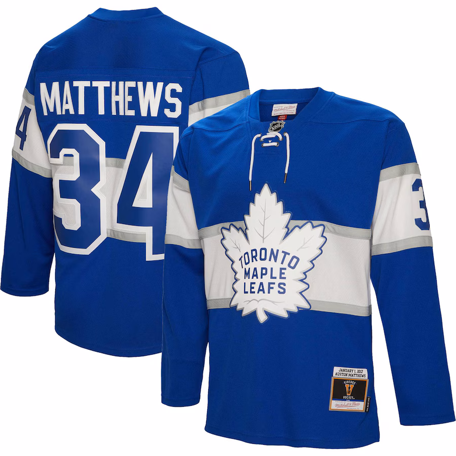 Men's Toronto Maple Leafs Auston Matthews Mitchell & Ness Blue 2017 Winter Classic Blue Line Player Jersey - Puhuasuan
