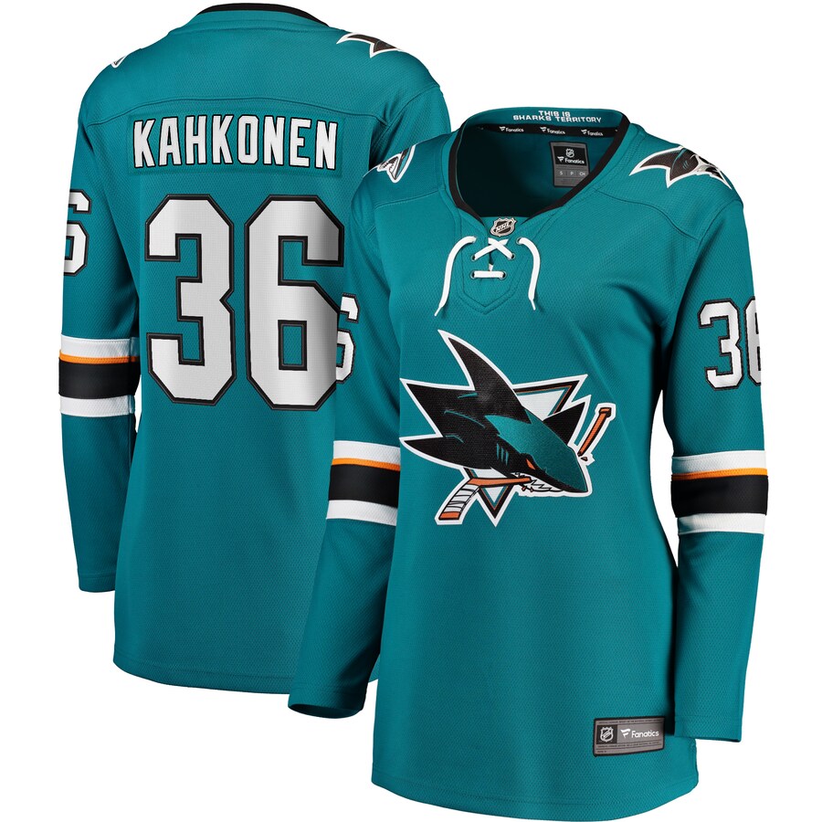 Women's San Jose Sharks Kaapo Kahkonen Fanatics Branded Teal Home Breakaway Player Jersey - Puhuasuan