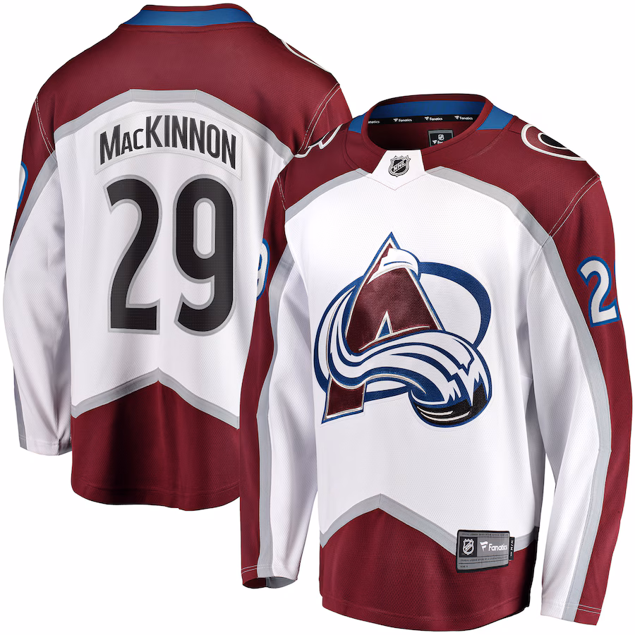 Men's Colorado Avalanche Nathan MacKinnon Fanatics White Away Premier Breakaway Player Jersey - Puhuasuan