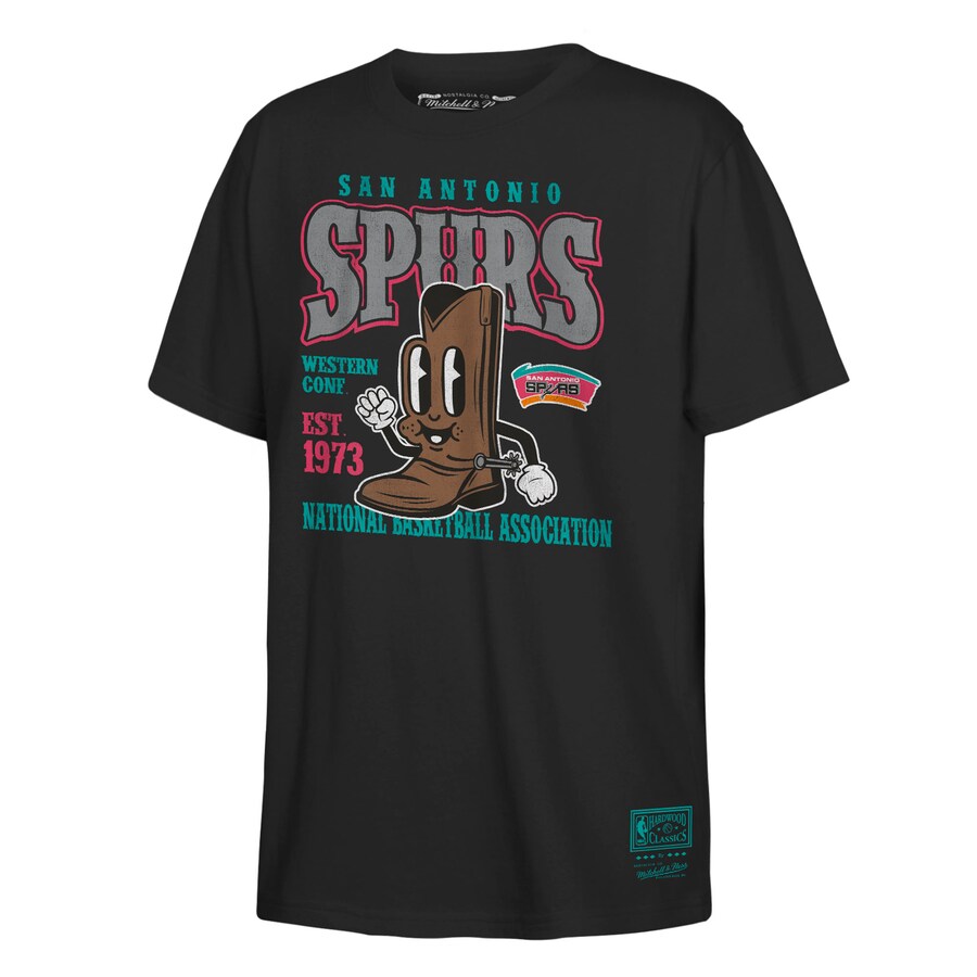 Youth San Antonio Spurs Mitchell & Ness Black Retro Mascot Script T-Shirt - Puhuasuan