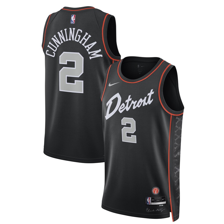 Unisex Detroit Pistons Cade Cunningham Nike Black 2023/24 Swingman Jersey - City Edition - Puhuasuan