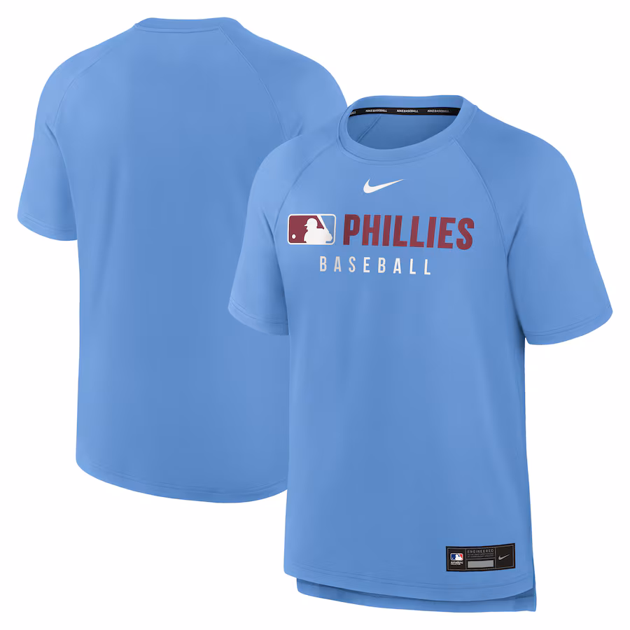 Men's Philadelphia Phillies Nike Light Blue Authentic Collection Pregame Raglan Performance T-Shirt - Puhuasuan