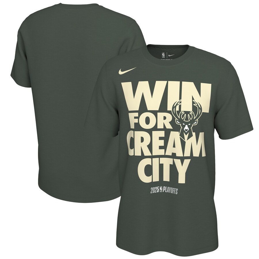 Unisex Milwaukee Bucks Nike Hunter Green 2025 NBA Playoffs On-Court Mantra T-Shirt - Puhuasuan