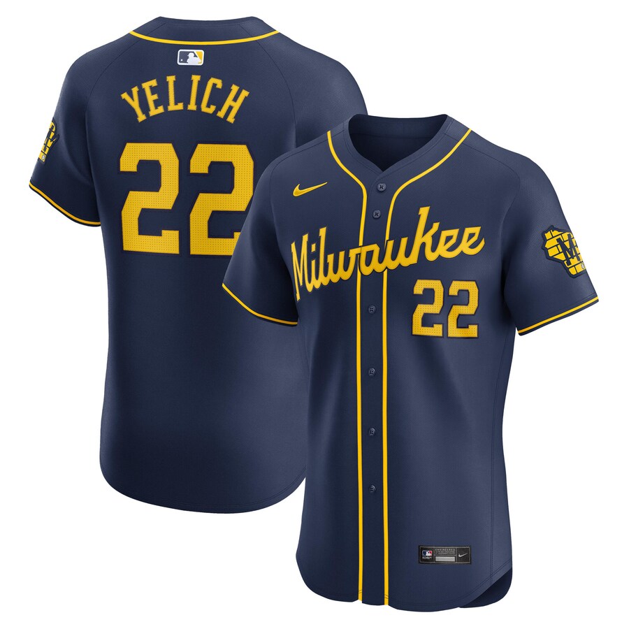 Men's Milwaukee Brewers Christian Yelich Nike Navy Alternate Home Elite Player Jersey - Puhuasuan