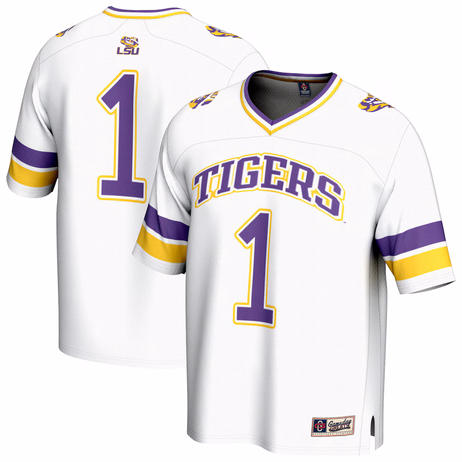 Youth GameDay Greats #1 White LSU Tigers Collegiate Football Fashion Jersey - Puhuasuan