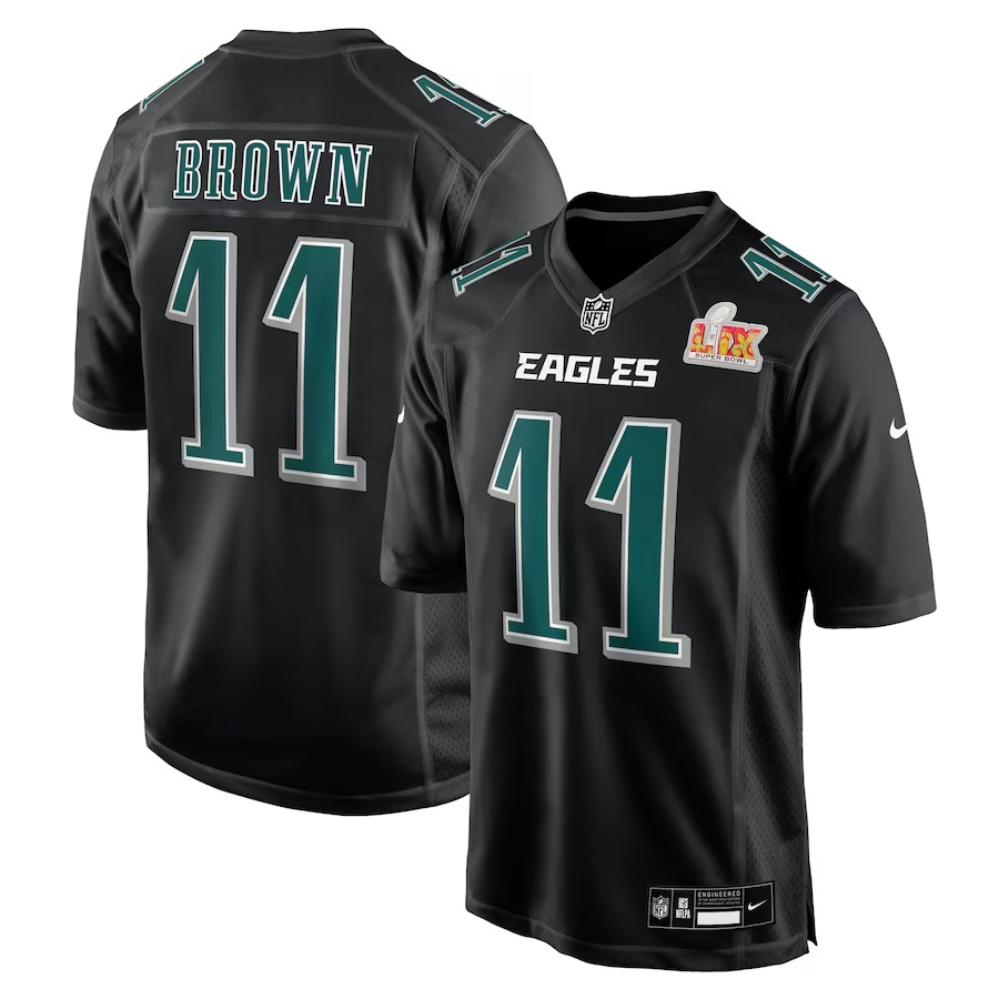 Men's Philadelphia Eagles A.J. Brown Nike Carbon Black Super Bowl LIX Fashion Game Player Jersey - Puhuasuan