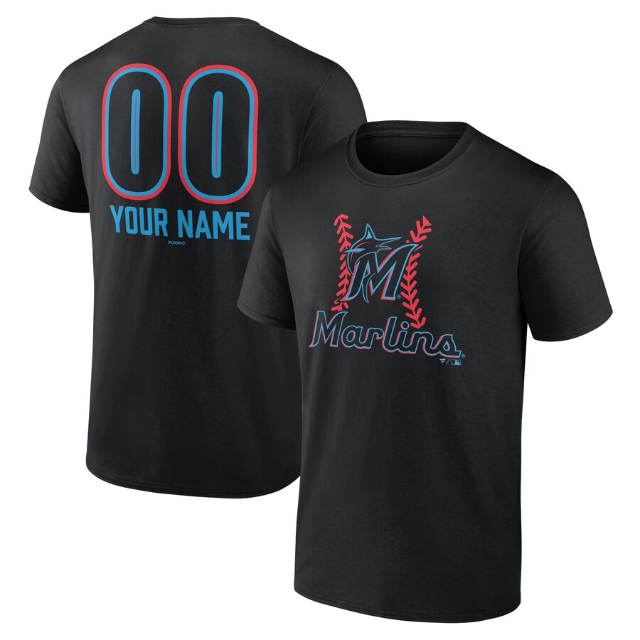 Men's Miami Marlins Black Personalized Name & Number Fastball T-Shirt - Puhuasuan