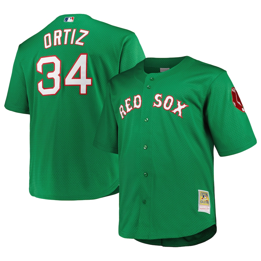 Men's Boston Red Sox David Ortiz Mitchell & Ness Kelly Green Big & Tall Cooperstown Collection Mesh Batting Practice Jersey - Puhuasuan