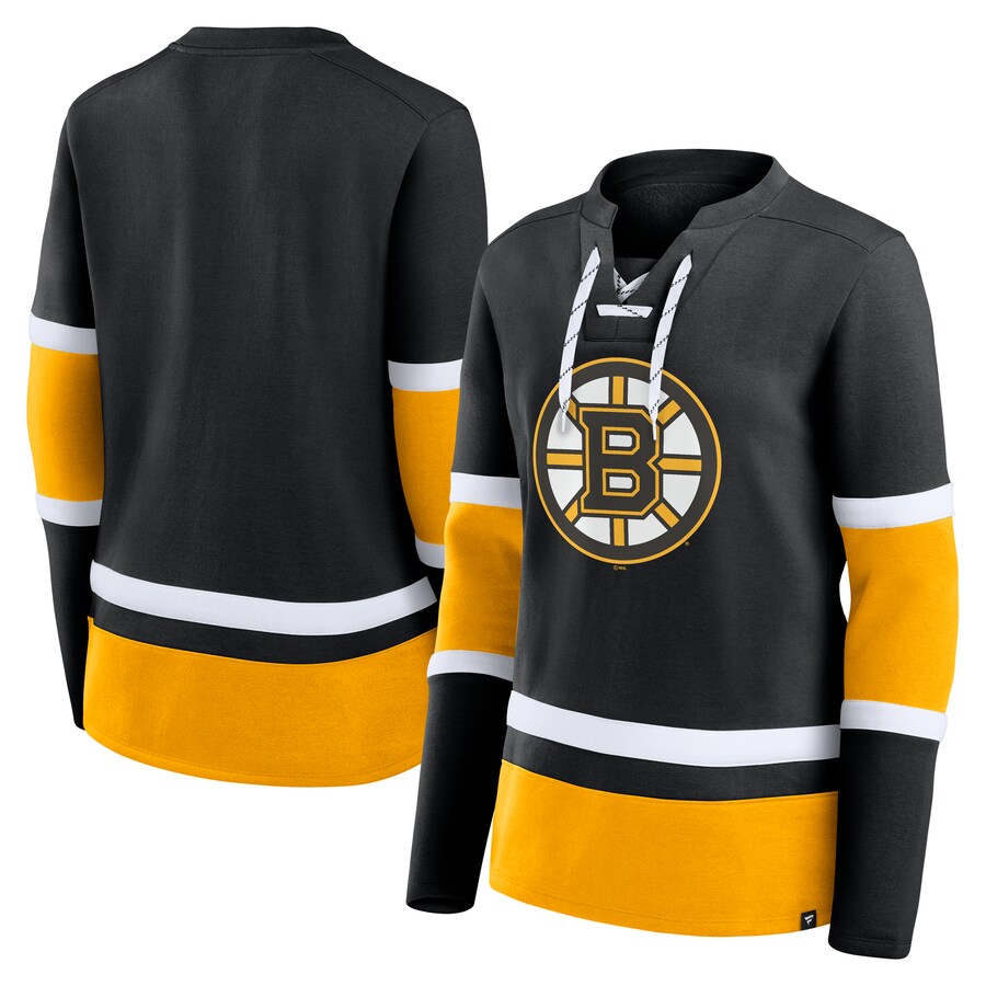 Women's Boston Bruins Fanatics Black Prime Time Lace-Up Long Sleeve T-Shirt - Puhuasuan