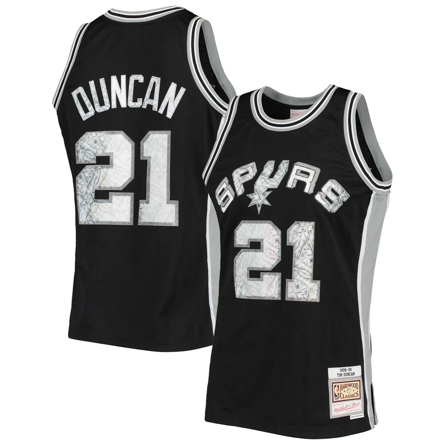 Men's San Antonio Spurs Tim Duncan Mitchell & Ness Black 1998/99 Hardwood Classics NBA 75th Anniversary Diamond Swingman Jersey - Puhuasuan