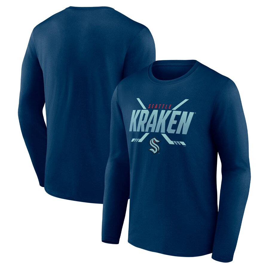 Men's Seattle Kraken Fanatics Deep Sea Blue Covert Long Sleeve T-Shirt - Puhuasuan