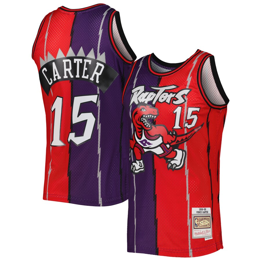 Men's Toronto Raptors Vince Carter Mitchell & Ness Purple/Red Hardwood Classics 1998/99 Split Swingman Jersey - Puhuasuan
