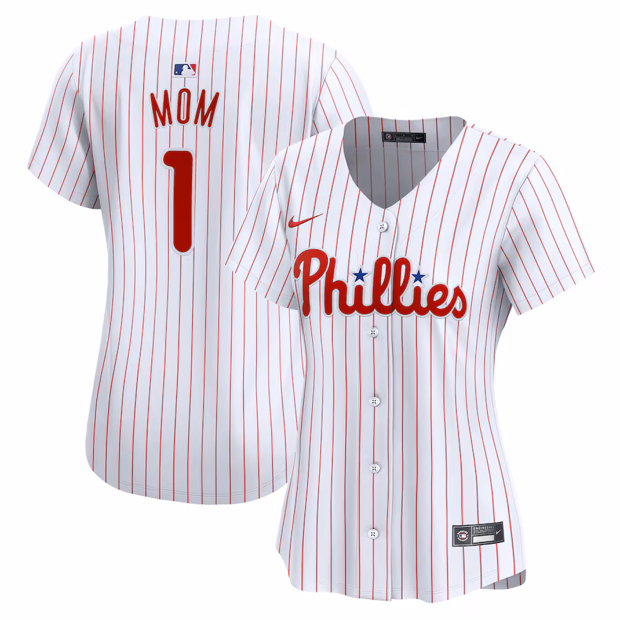 Women's Philadelphia Phillies Nike White #1 Mom Home Limited Jersey - Puhuasuan
