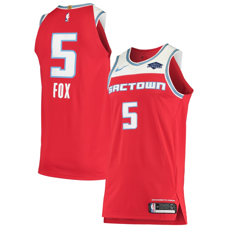 Men's Sacramento Kings De'Aaron Fox Nike Red Authentic Badge Jersey - City Edition - Puhuasuan