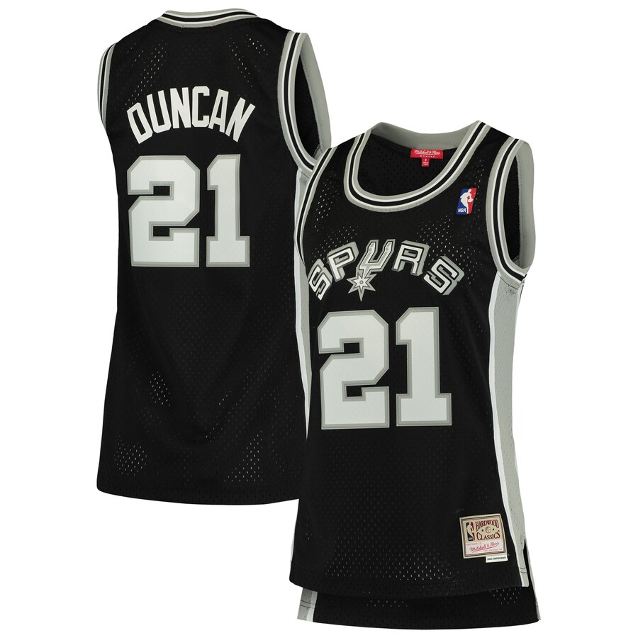 Women's San Antonio Spurs Tim Duncan Mitchell & Ness Black 1998/99 Hardwood Classics Swingman Jersey - Puhuasuan