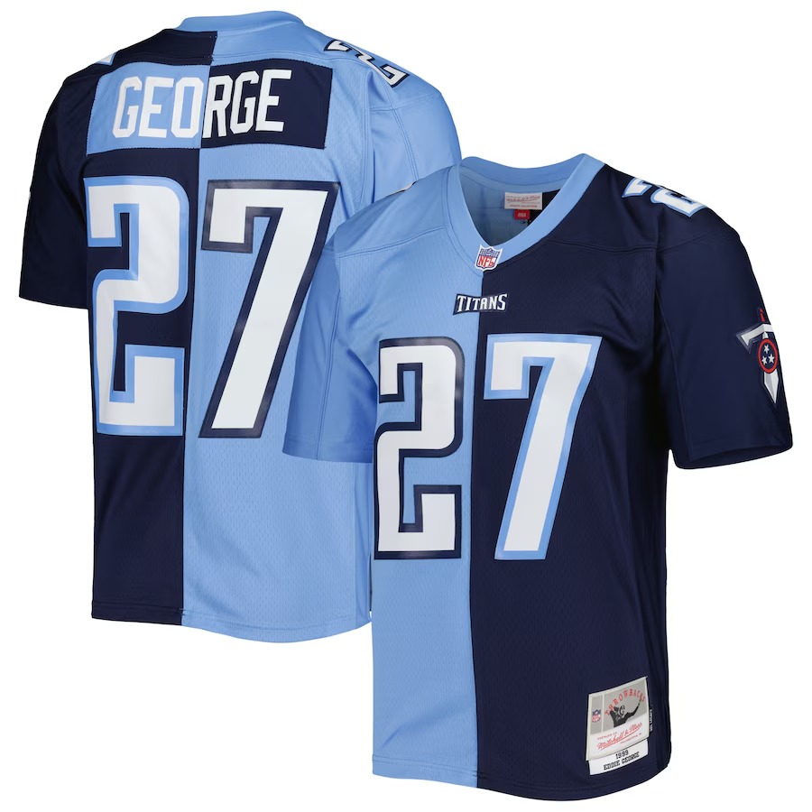 Men's Tennessee Titans Eddie George Mitchell & Ness Navy/Light Blue 1999 Split Legacy Replica Jersey - Puhuasuan