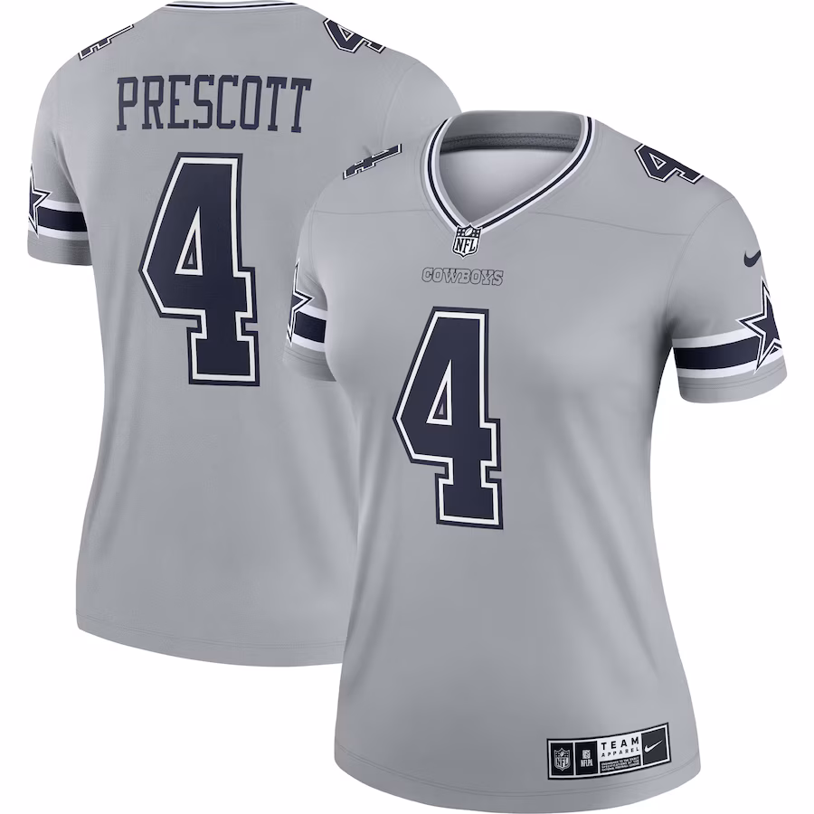 Women's Dallas Cowboys Dak Prescott Nike Gray Inverted Legend Player Performance Top - Puhuasuan