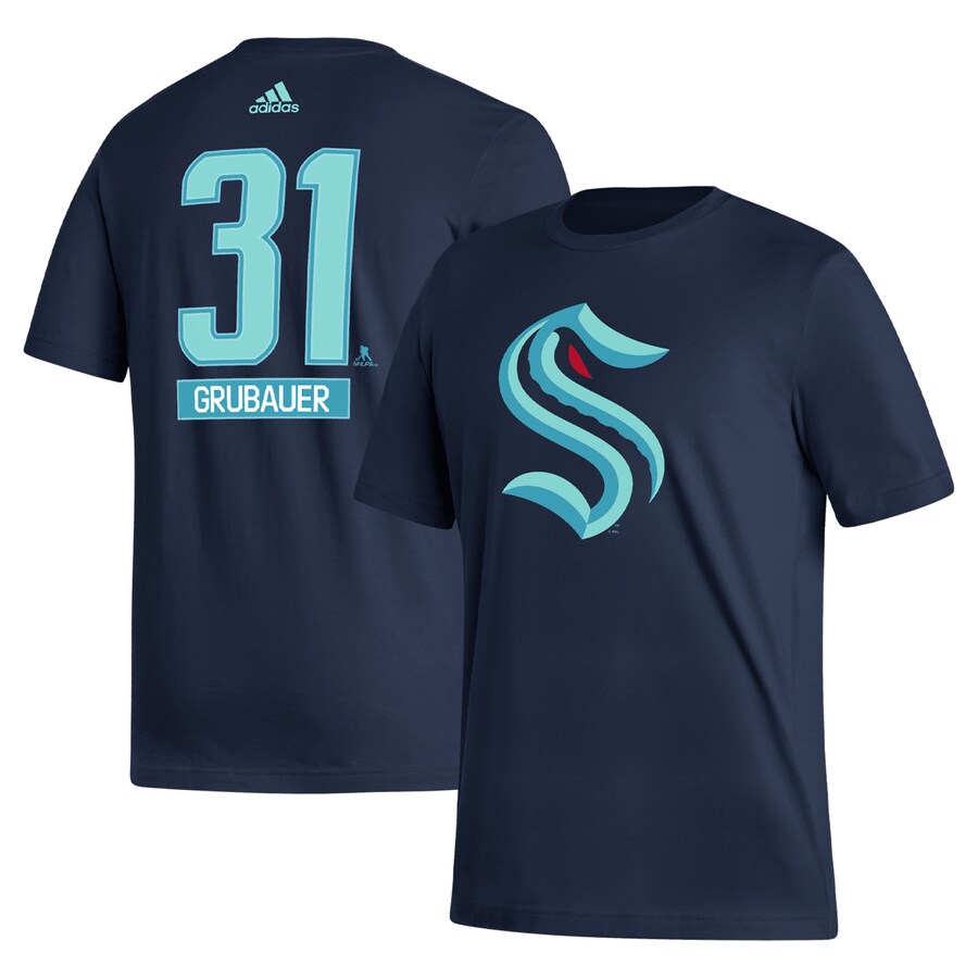 Men's Seattle Kraken Philipp Grubauer adidas Navy Fresh Name & Number T-Shirt - Puhuasuan