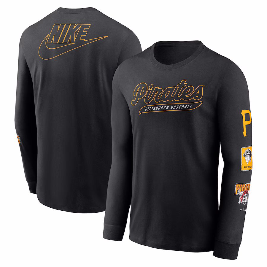 Men's Pittsburgh Pirates Nike Black Cooperstown Collection Knockout Long Sleeve T-Shirt - Puhuasuan