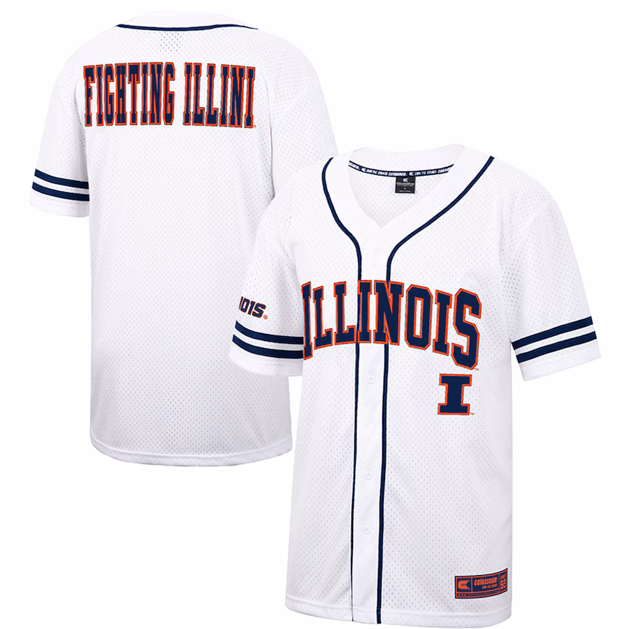 Men's Colosseum White Illinois Fighting Illini Free Spirited Mesh Button-Up Baseball Jersey - Puhuasuan